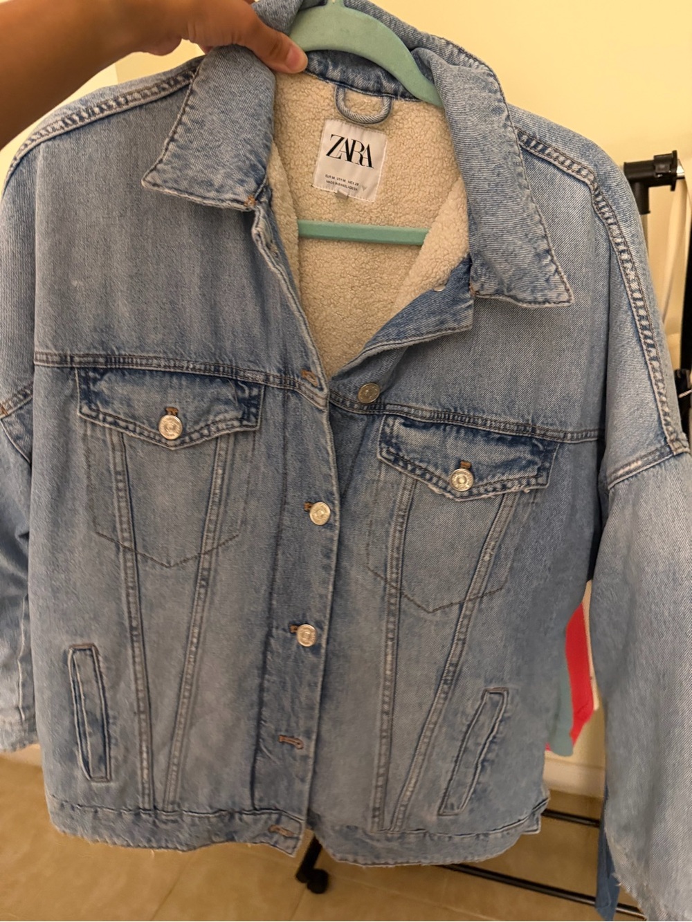 Women’s ZARA oversized Light Blue Sherpa-Lined Denim Jacket